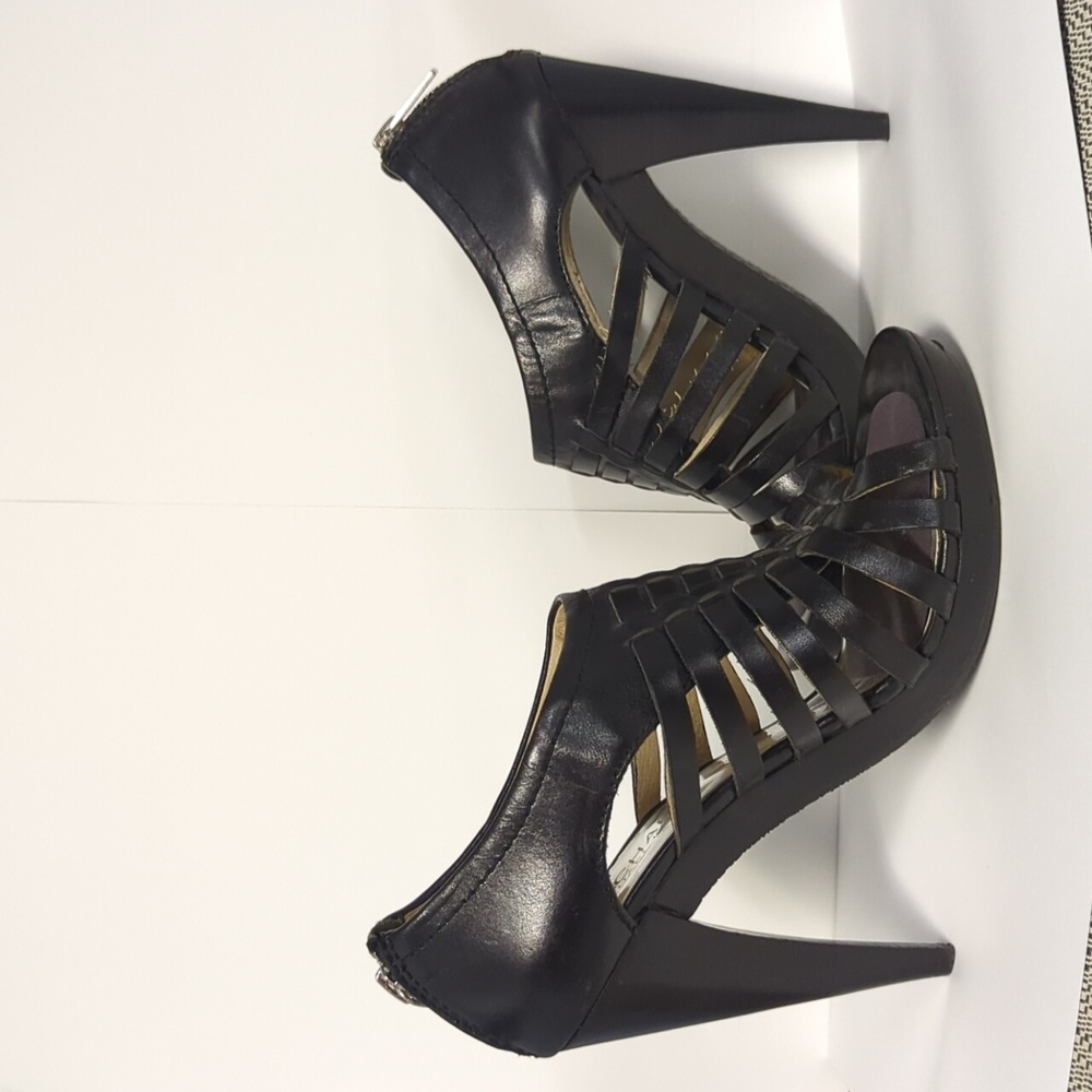 Michael Kors 6B black leather cage heel platform sandals Pembroke